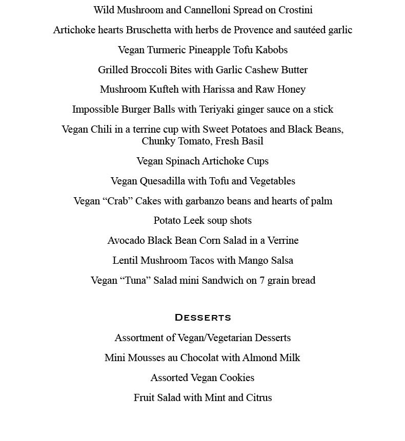 Menus Vegan Catering NYC